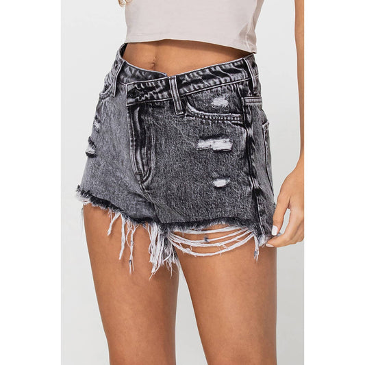 Black Criss Cross Denim Shorts