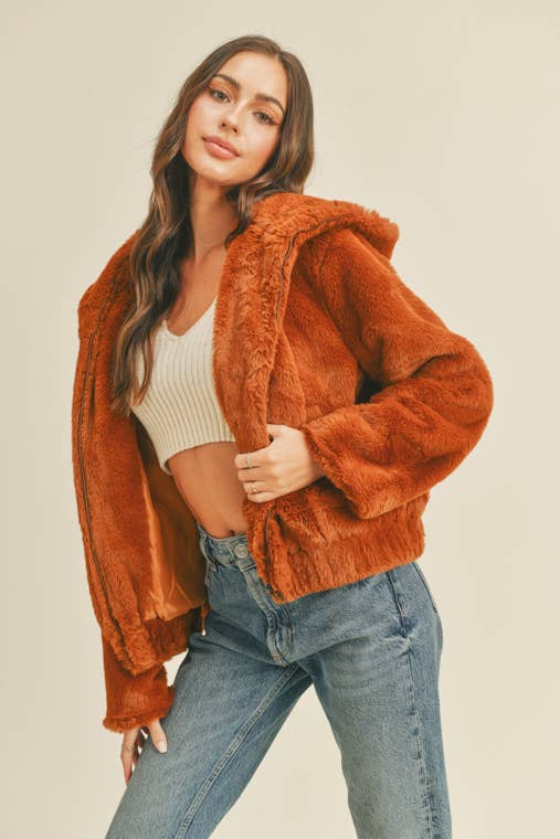 Burnt Orange Faux Fur Jacket