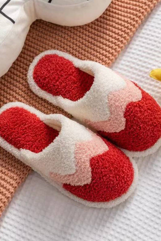 Red & Pink Fuzzy Zigzag Slippers