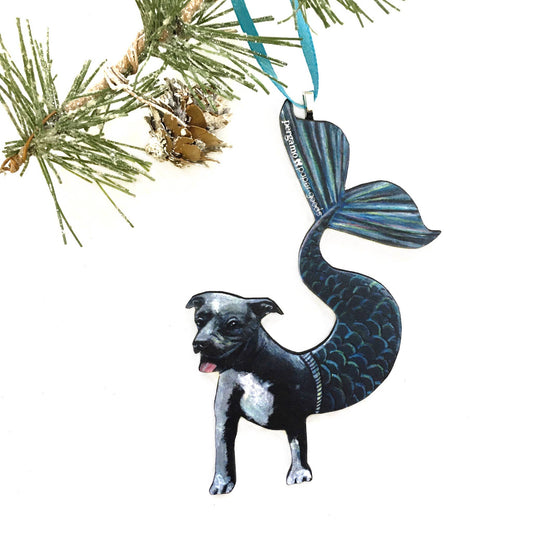 Mermaid Pitbull Christmas Ornament
