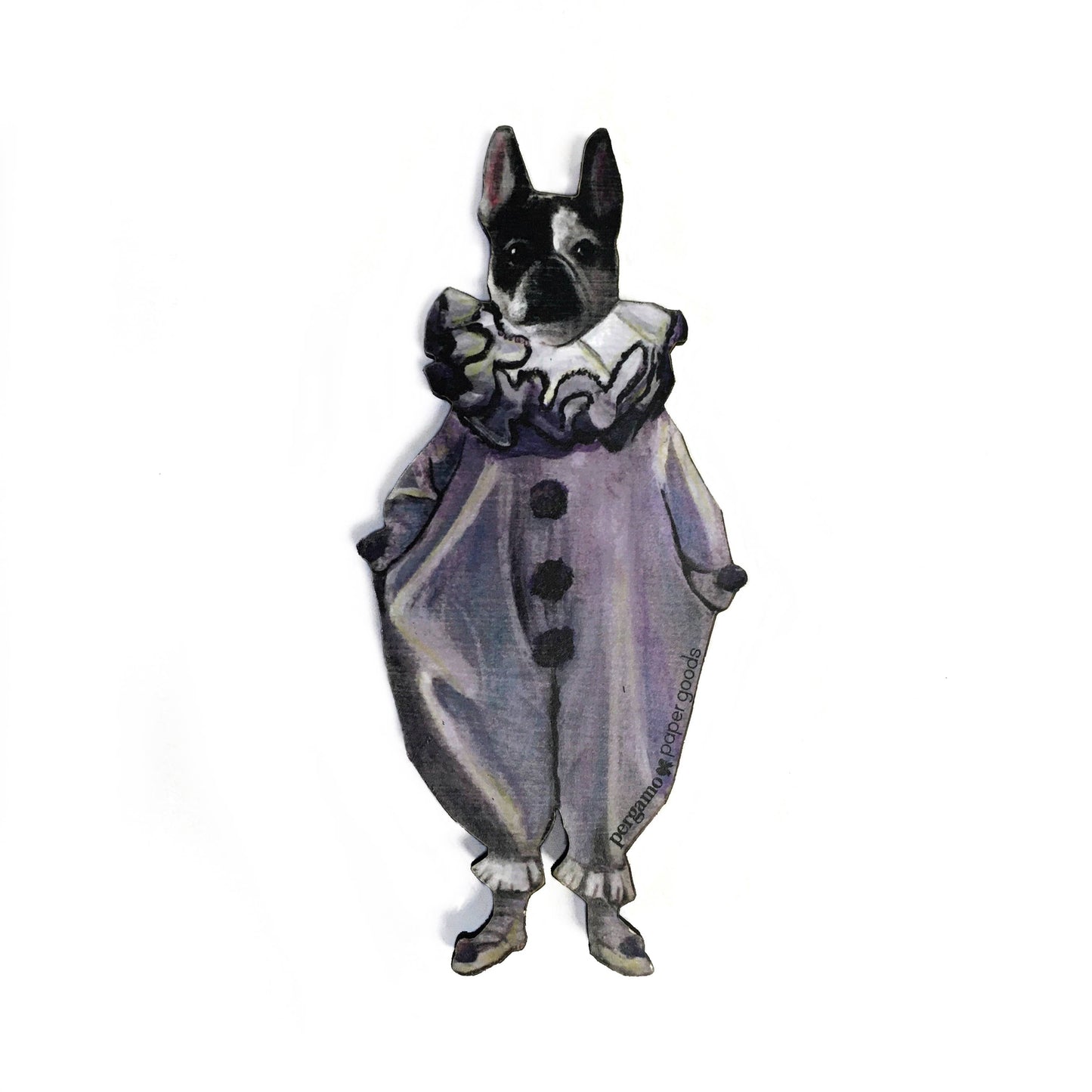 Frenchie Dog Laser Cut Wood Magnet (French Bulldog Clown)