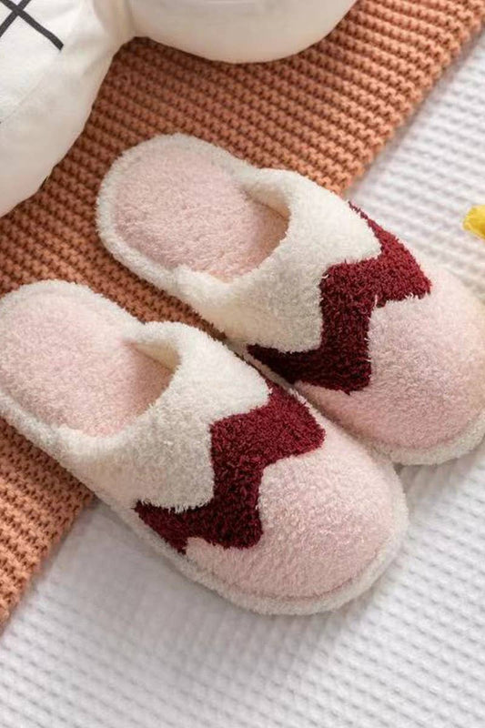 Pink & Maroon Fuzzy Zigzag Slippers