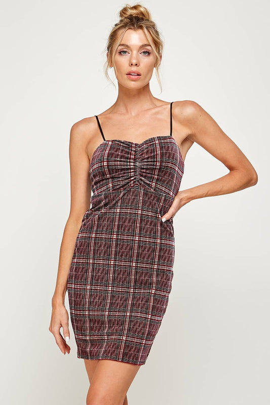 Velvet Plaid Mini Dress