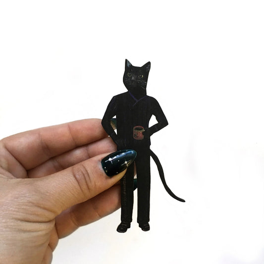 Black Cat Coffee Wood Magnet