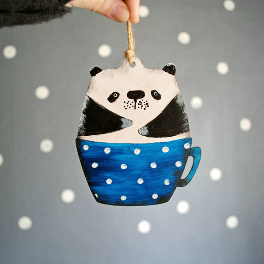 Cozy Panda Wooden Ornament