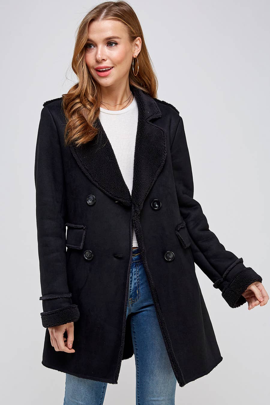 Faux Fur Suede Long Coat