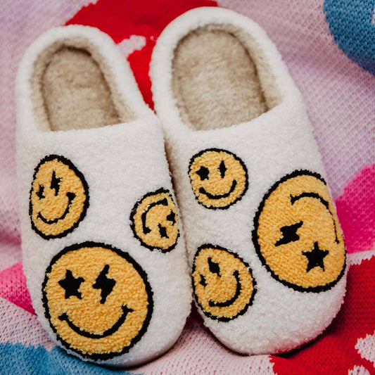 Star and Lightning Eyes Happy Faces Slippers: White / S/M