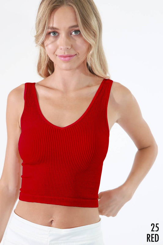 Red Reversible Ribbed Crop Top