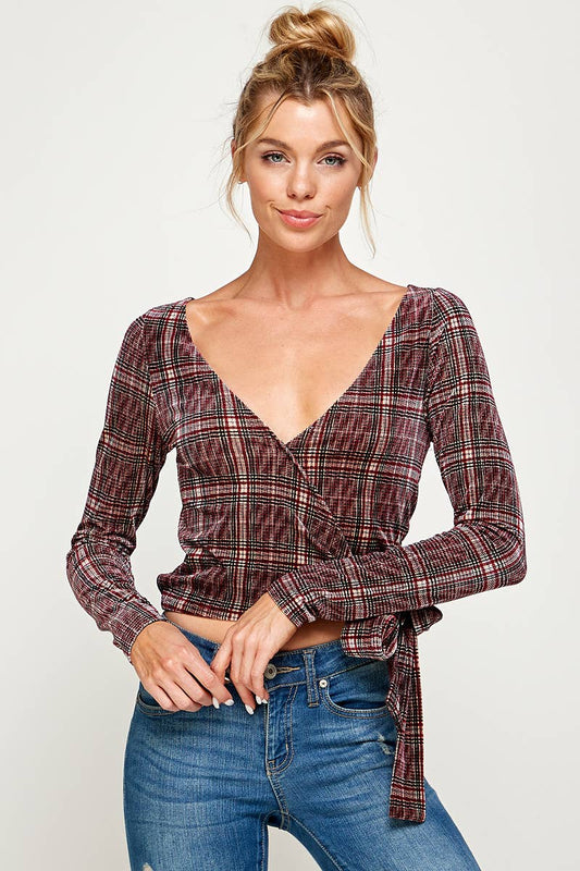 Velvet Plaid Crop Top