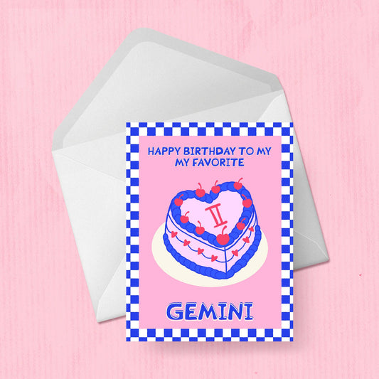 Gemini Astrological Cake Birthday Card