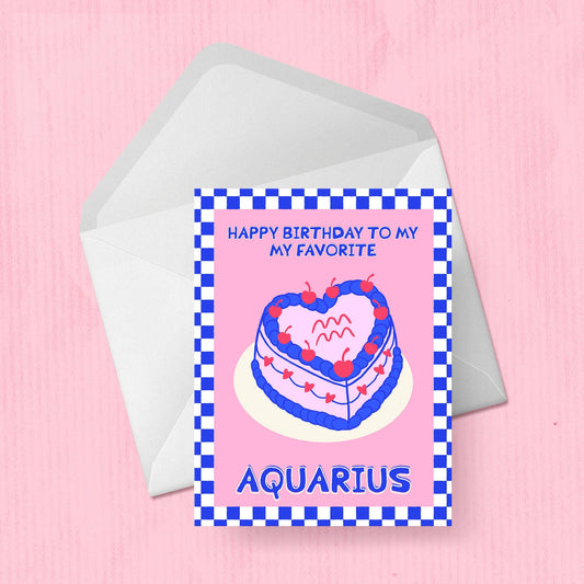 Aquarius Astrological Cake Birthday Card