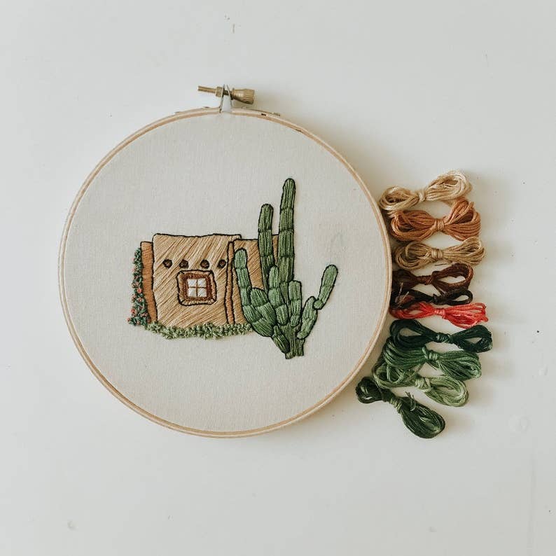 Adobe House & Cactus embroidery kit