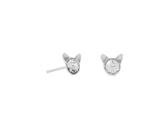 Silver Crystal Cat Studs