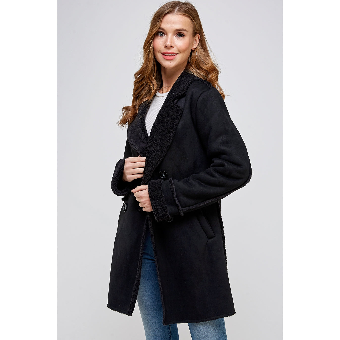 Faux Fur Suede Long Coat