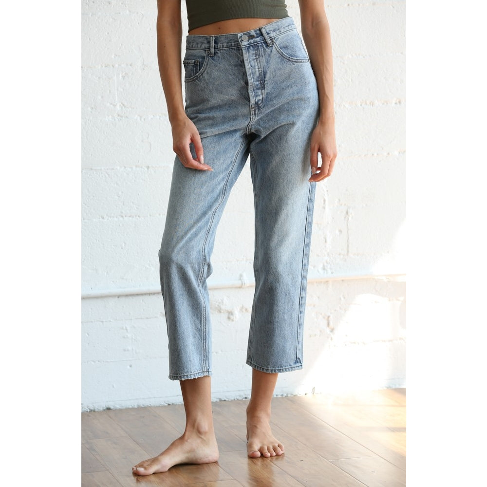 Cropped Denim Straight Jeans