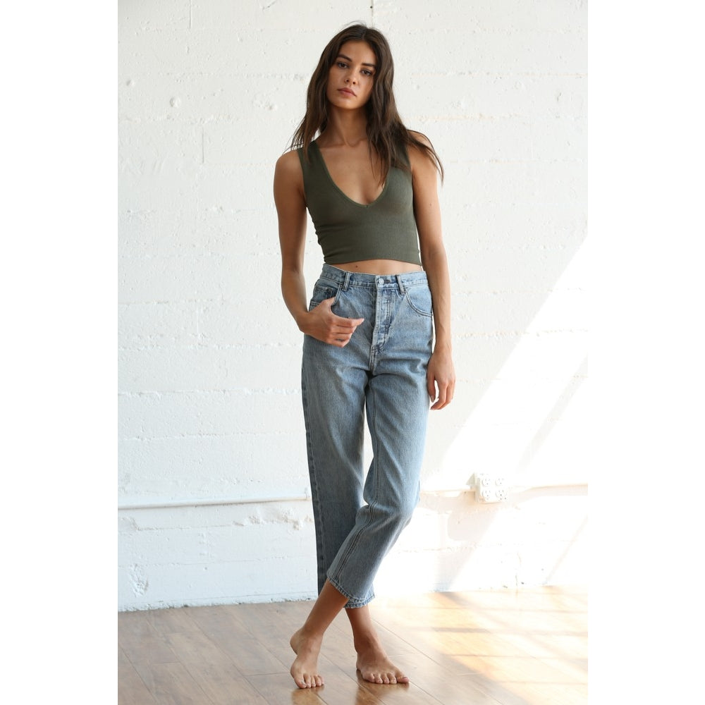 Cropped Denim Straight Jeans