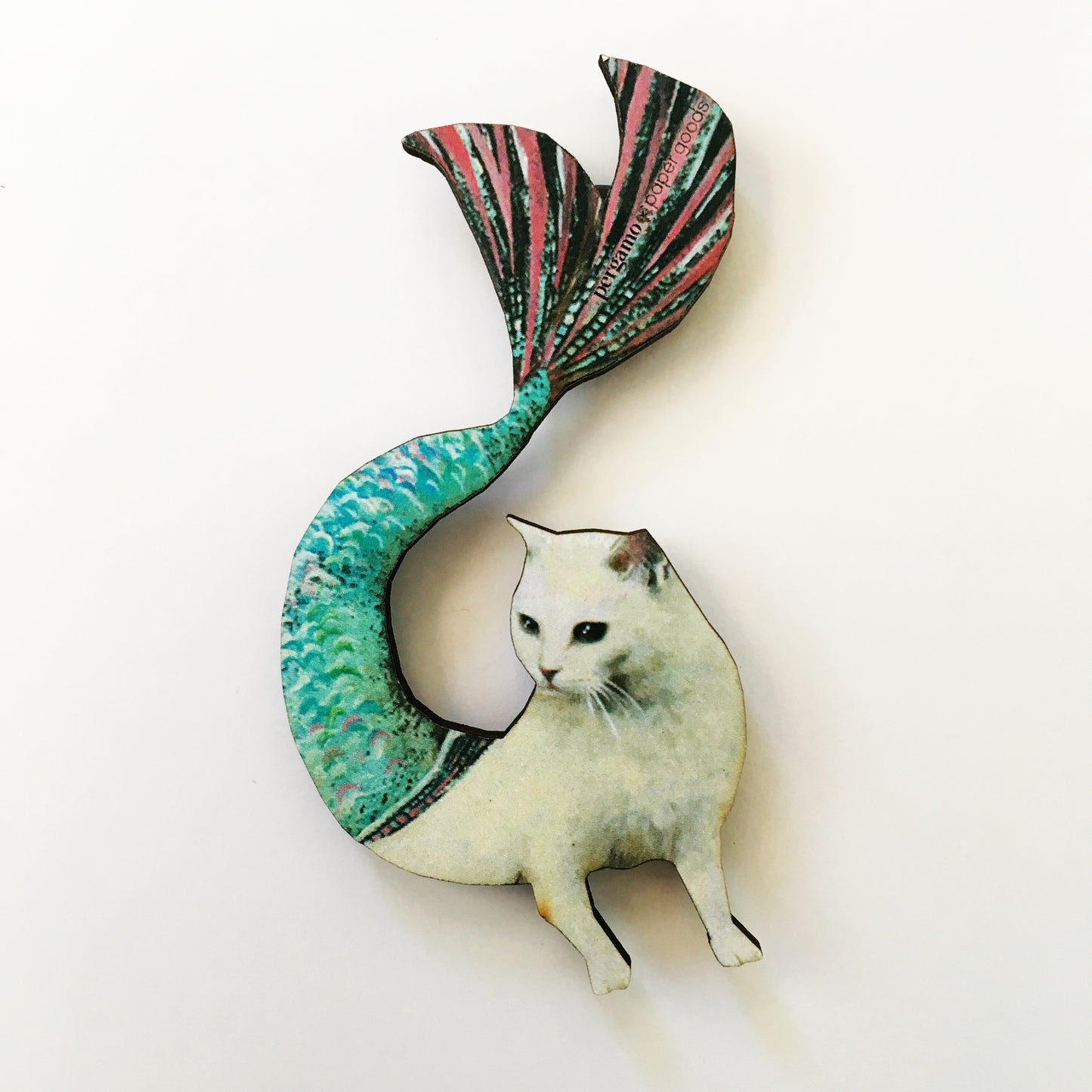 Mermaid Cat Wood Magnet
