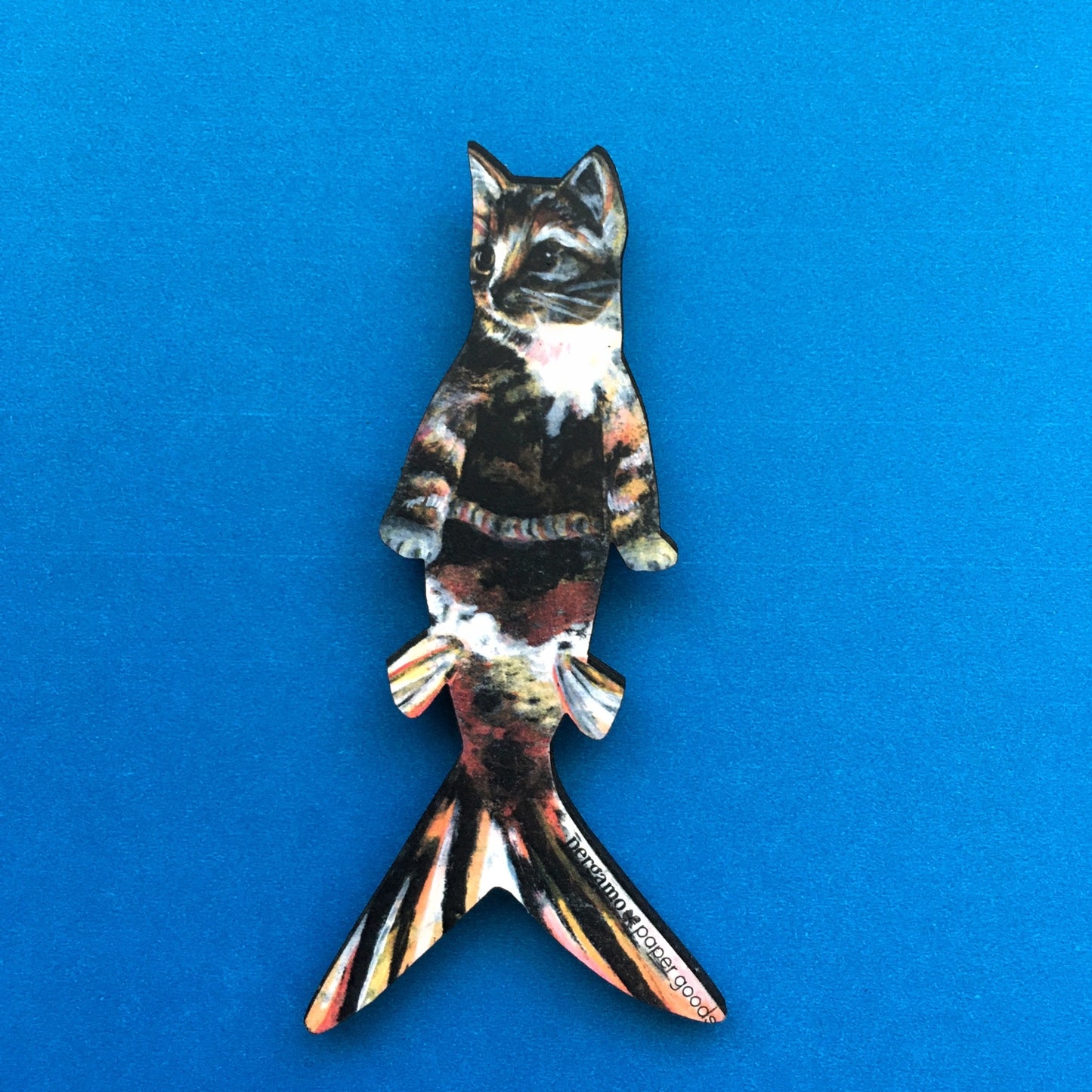 Orange Mermaid Cat Wood Magnet