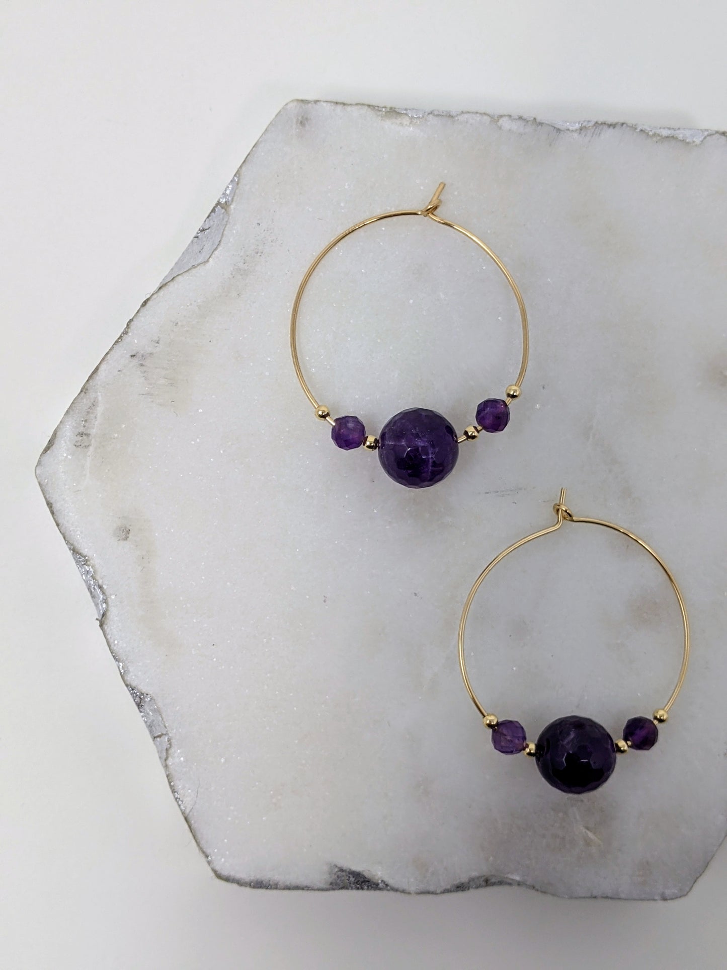 faceted gold fill amethyst hoops