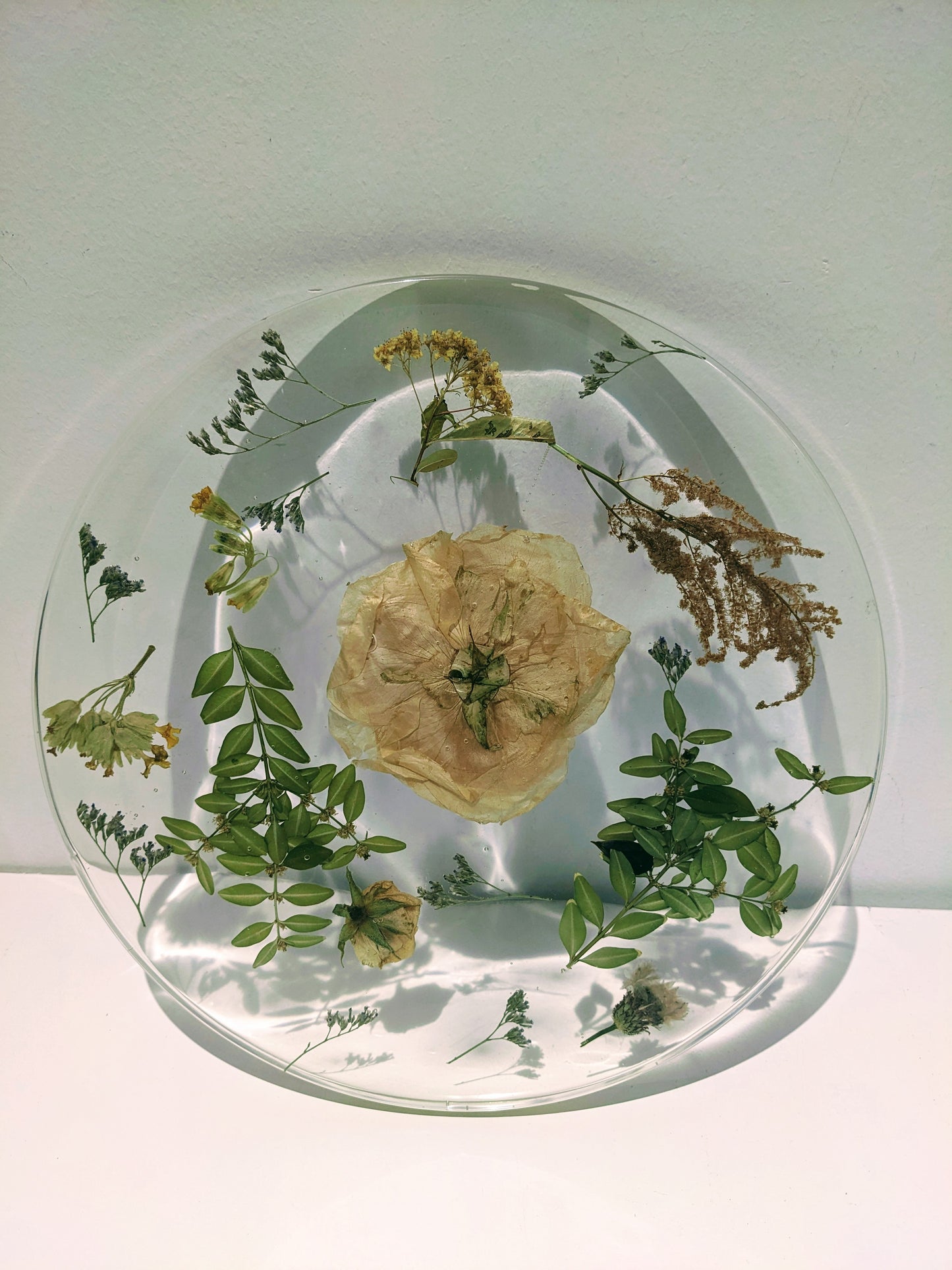 White & Green Botanical Pressed Flower Display Platter