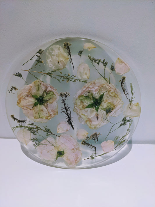 White Botanical Pressed Flower Display Platter