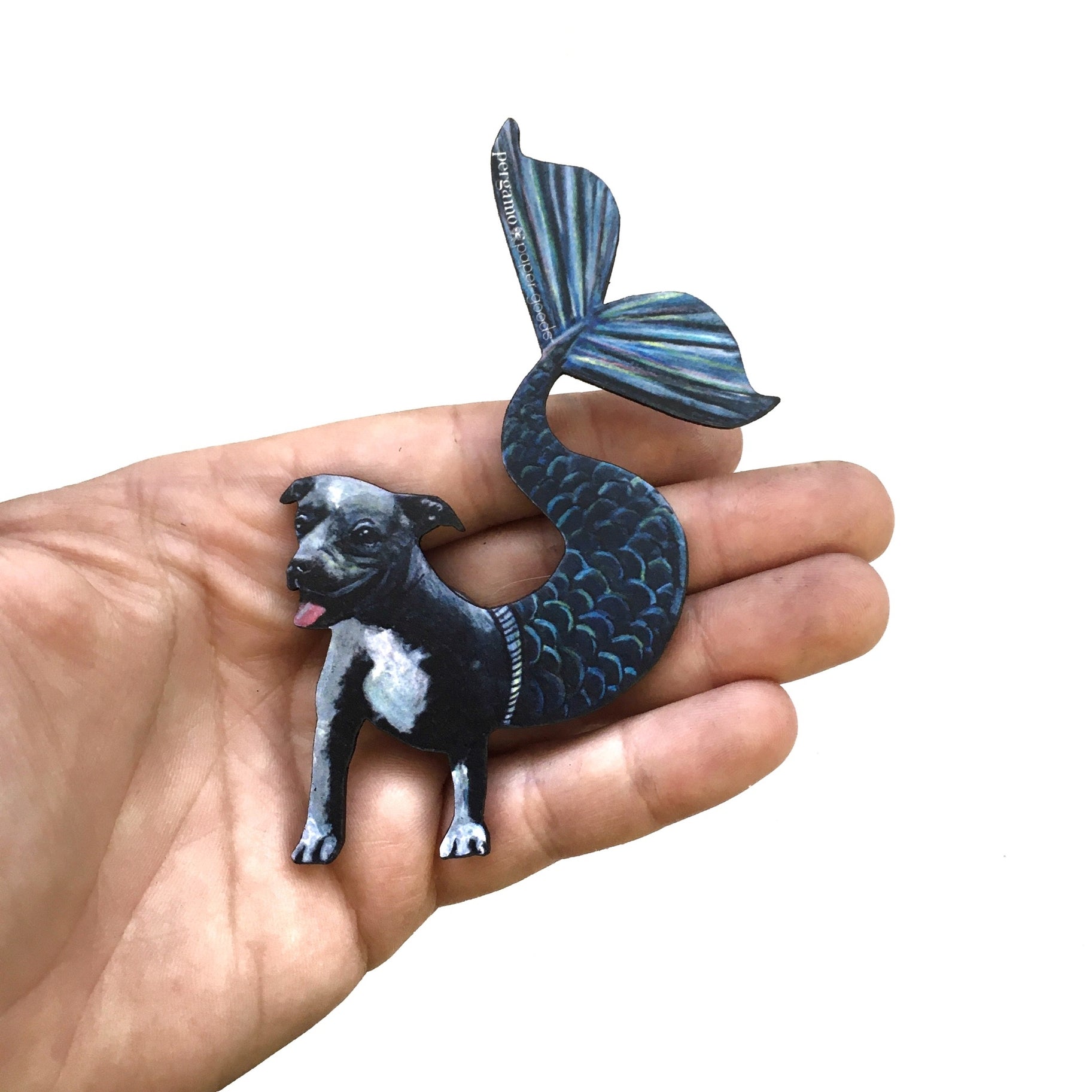 Pit Bull Mermaid Wood Magnet