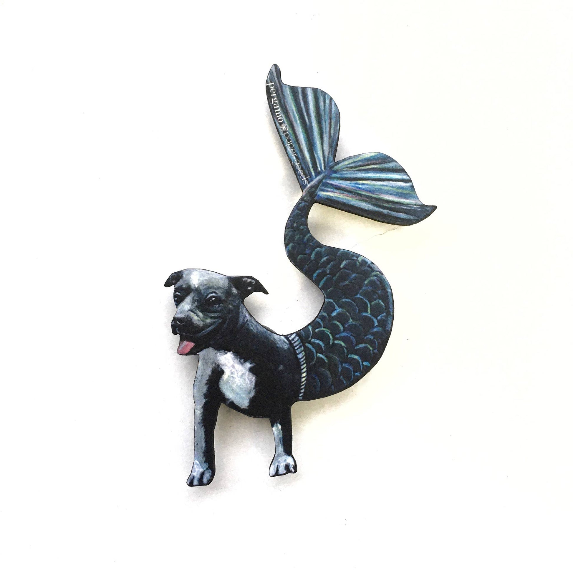 Pit Bull Mermaid Wood Magnet