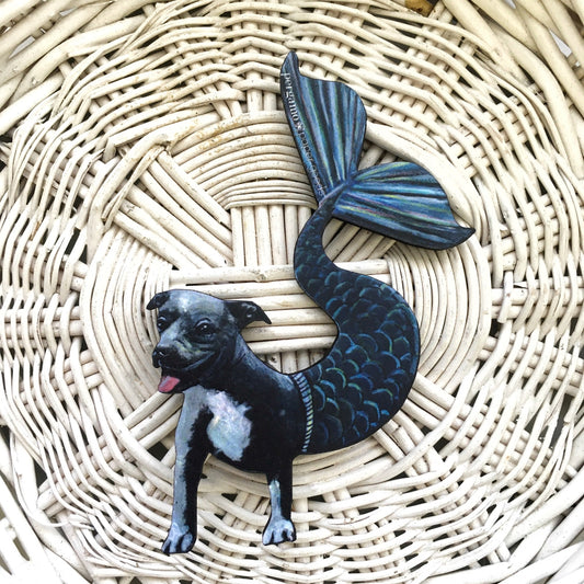 Pit Bull Mermaid Wood Magnet