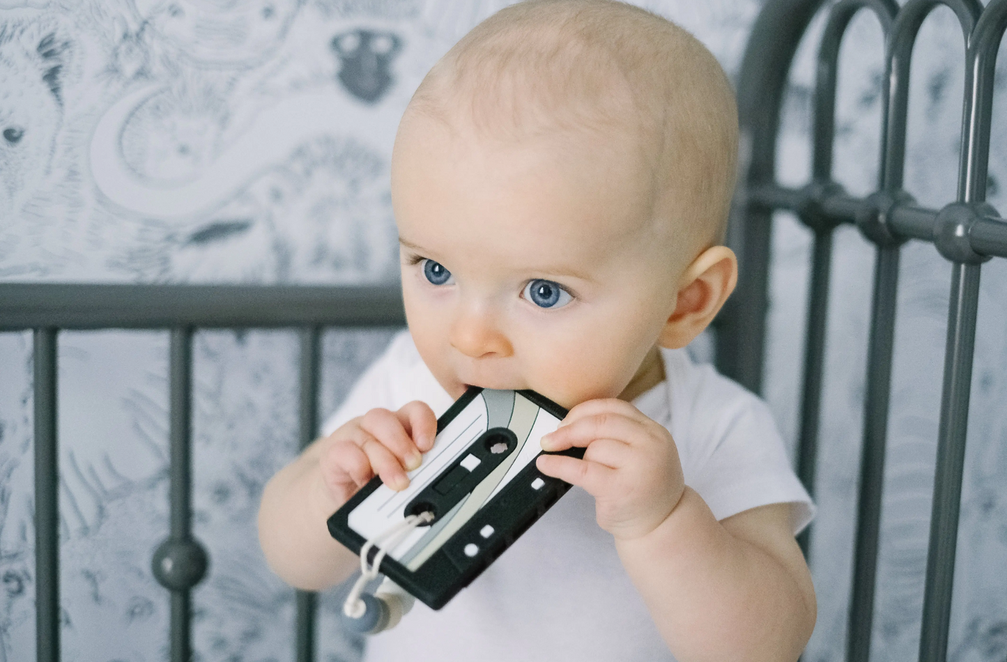 Black Cassette Tape Teether with Clip