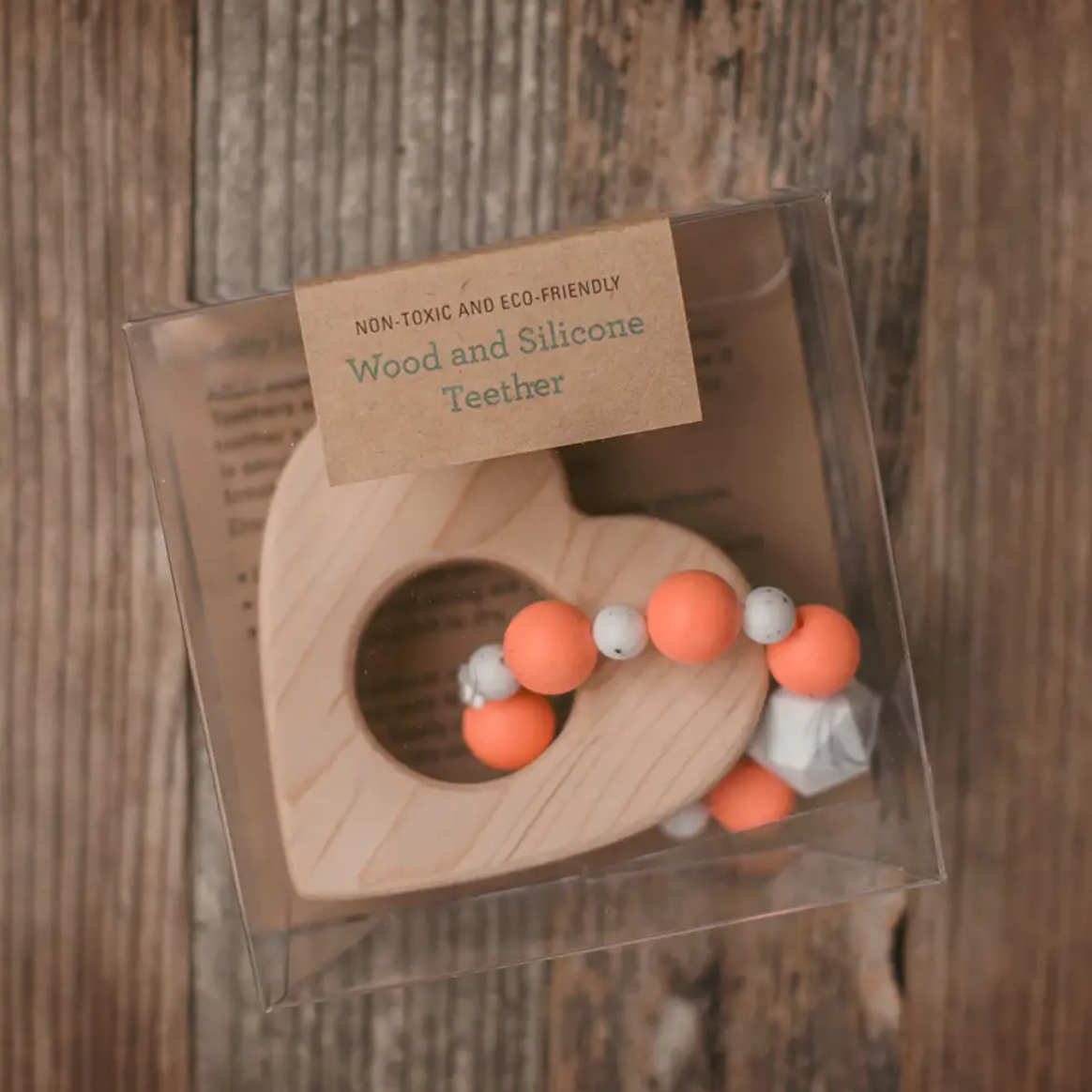 Wood and Silicone Bead Heart Teether