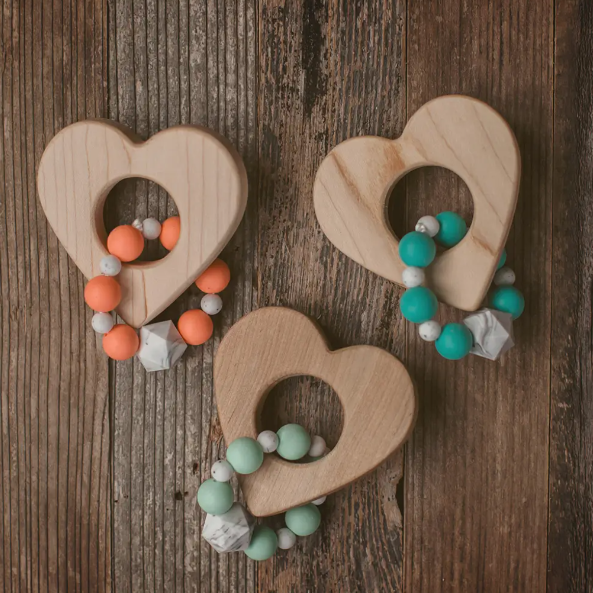 Wood and Silicone Bead Heart Teether