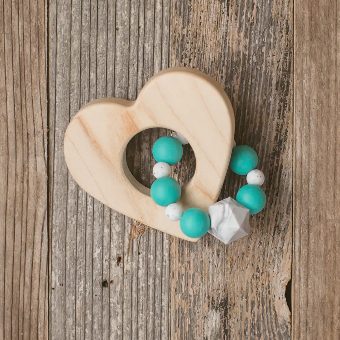 Wood and Silicone Bead Heart Teether