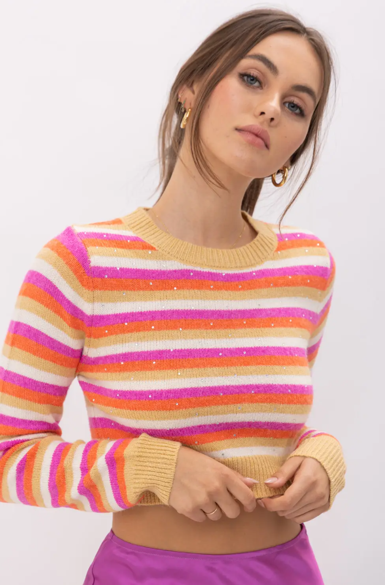 Neon Jeweled Striped Sweater