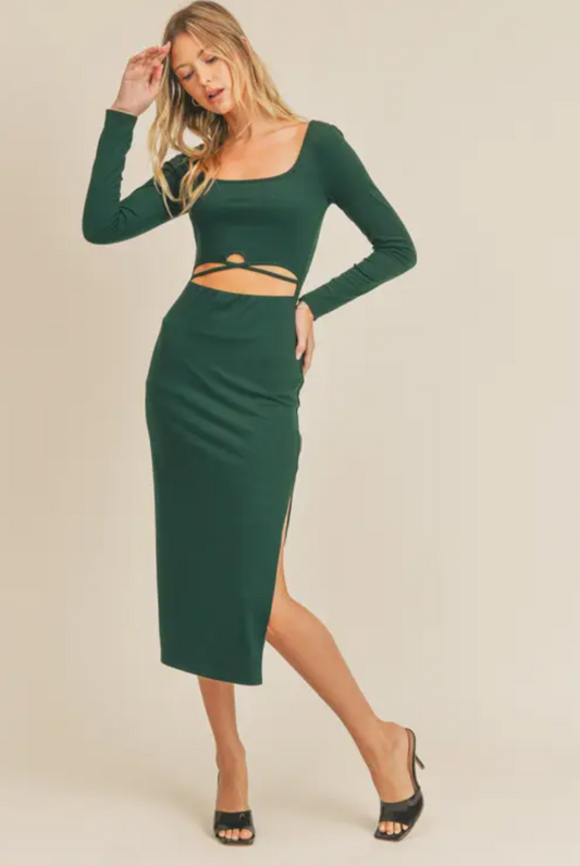 Green Cutout Midi Dress