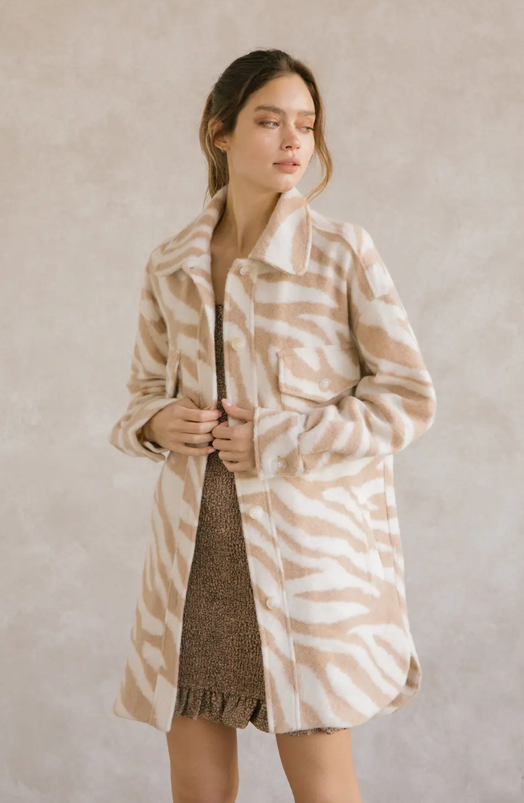 Tan Zebra Print Long Coat