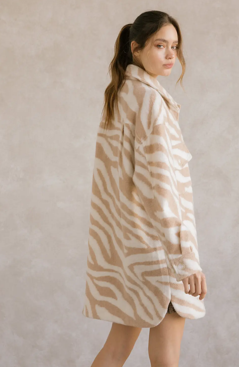 Tan Zebra Print Long Coat