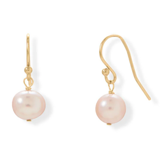 Gold Filled Pink Pearl Drop Earrings