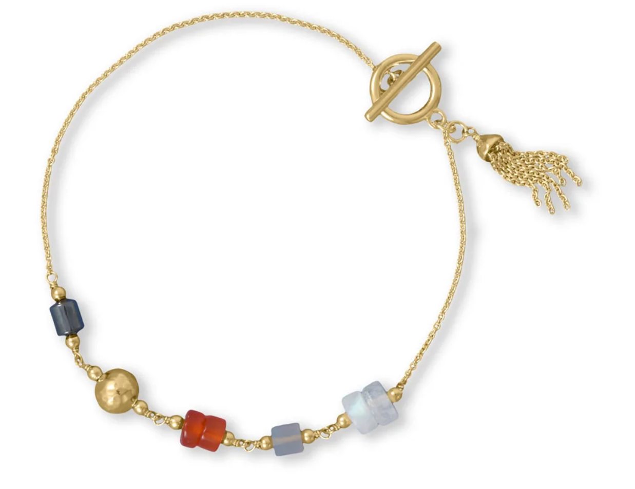 Gold Gemstone & Tassel Bracelet