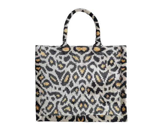 Leopard Print Silk Velvet Ikat Large Tote Bag
