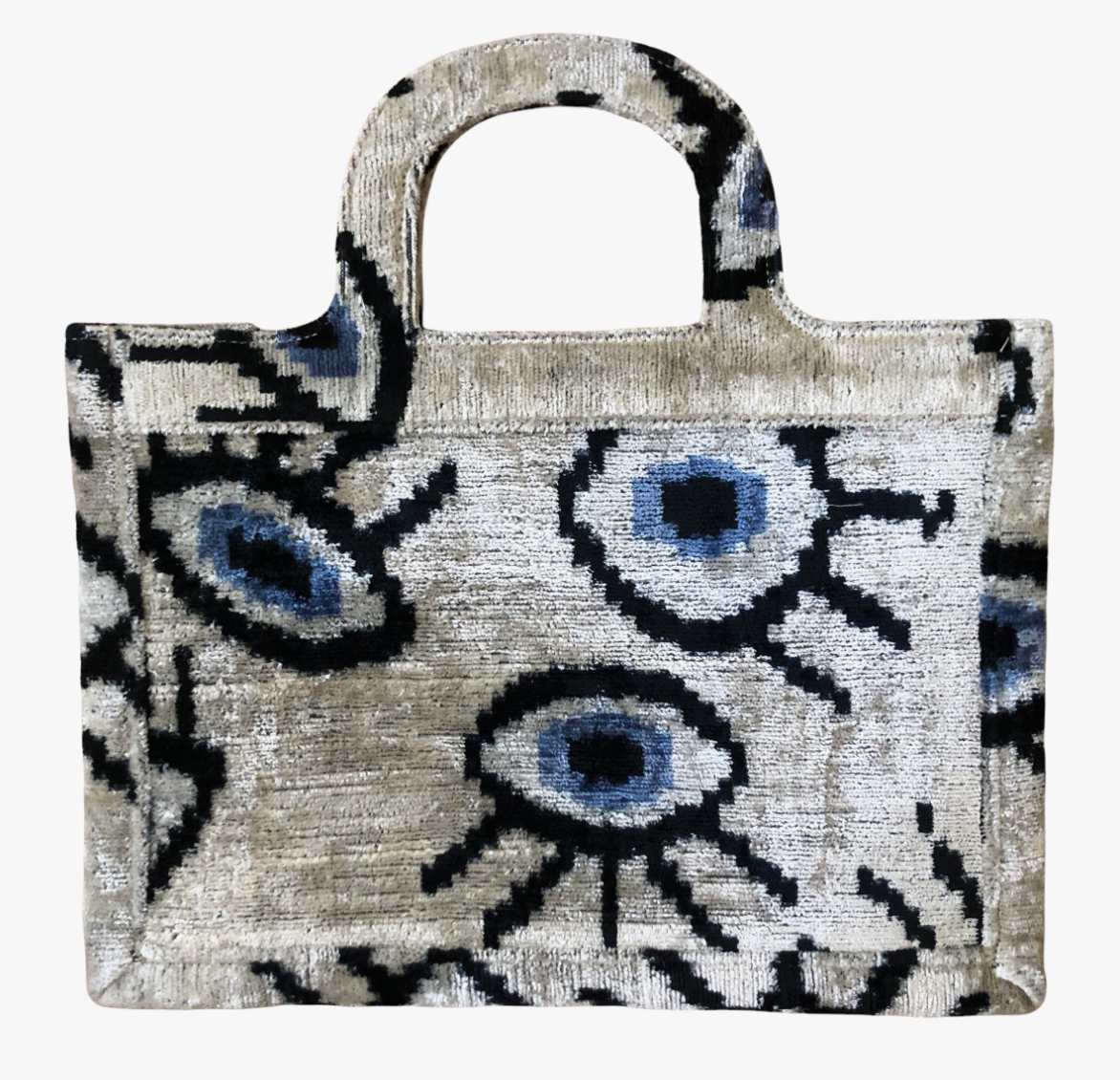 Eyelash Print Silk Velvet Ikat Small Tote Bag