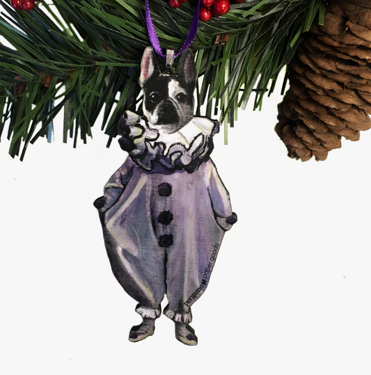 Frenchie Clown Christmas Ornament