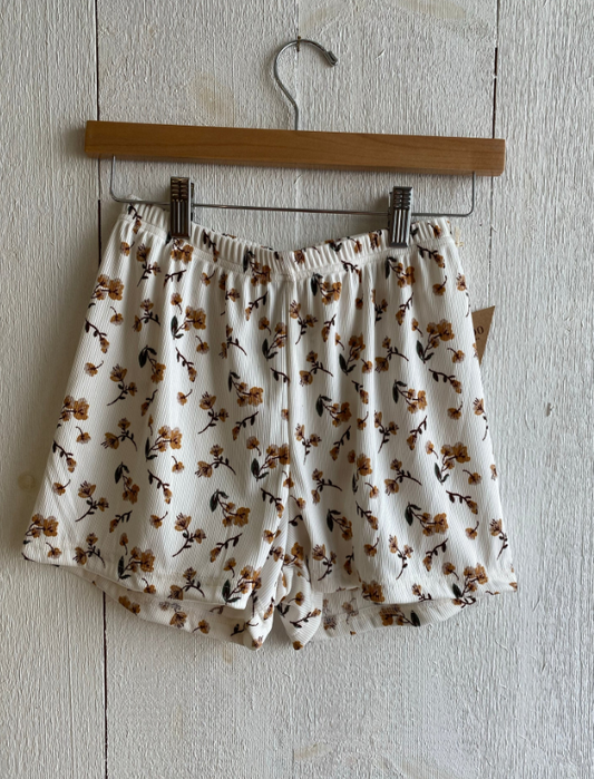 Meadow White Floral Ribbed Shorts