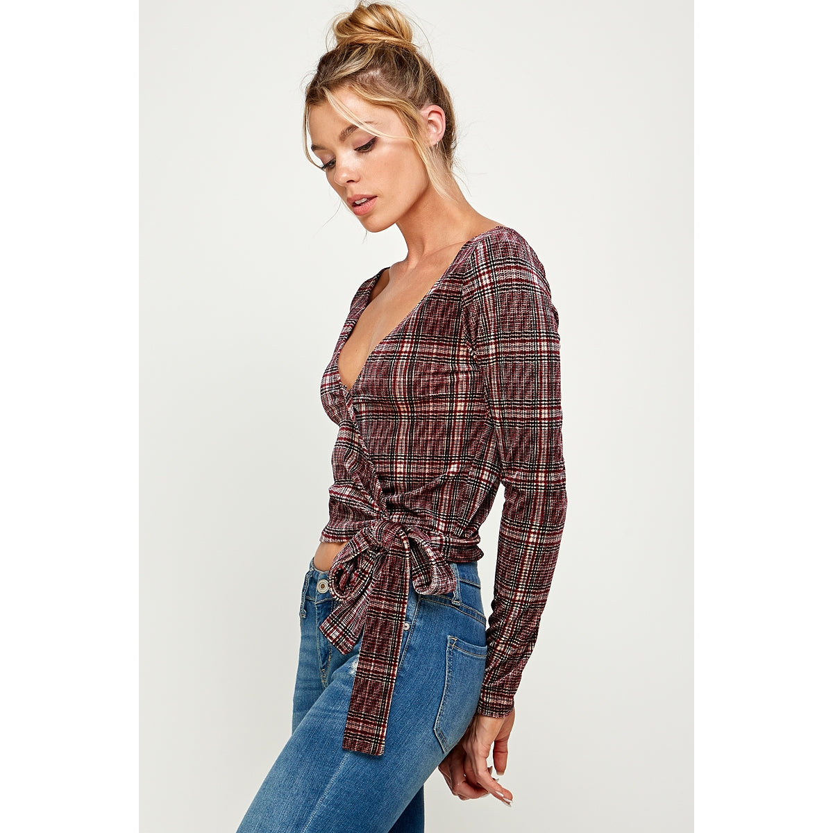 Velvet Plaid Crop Top