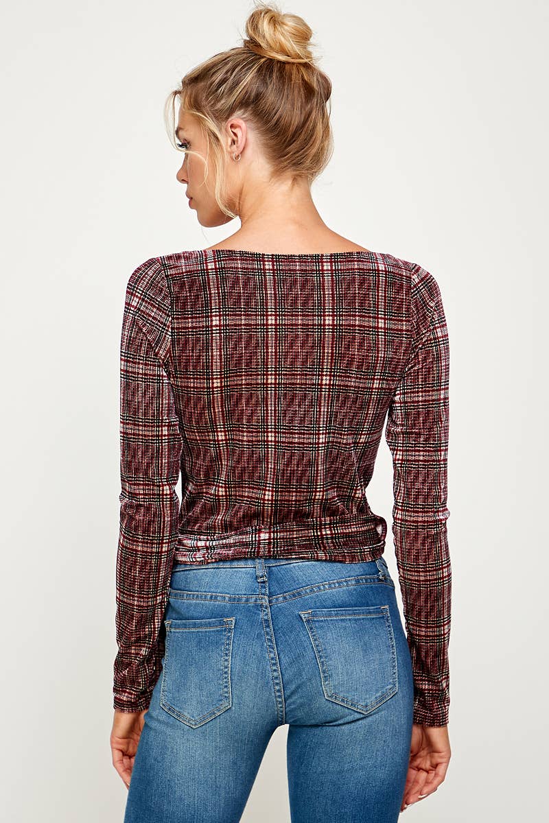 Velvet Plaid Crop Top