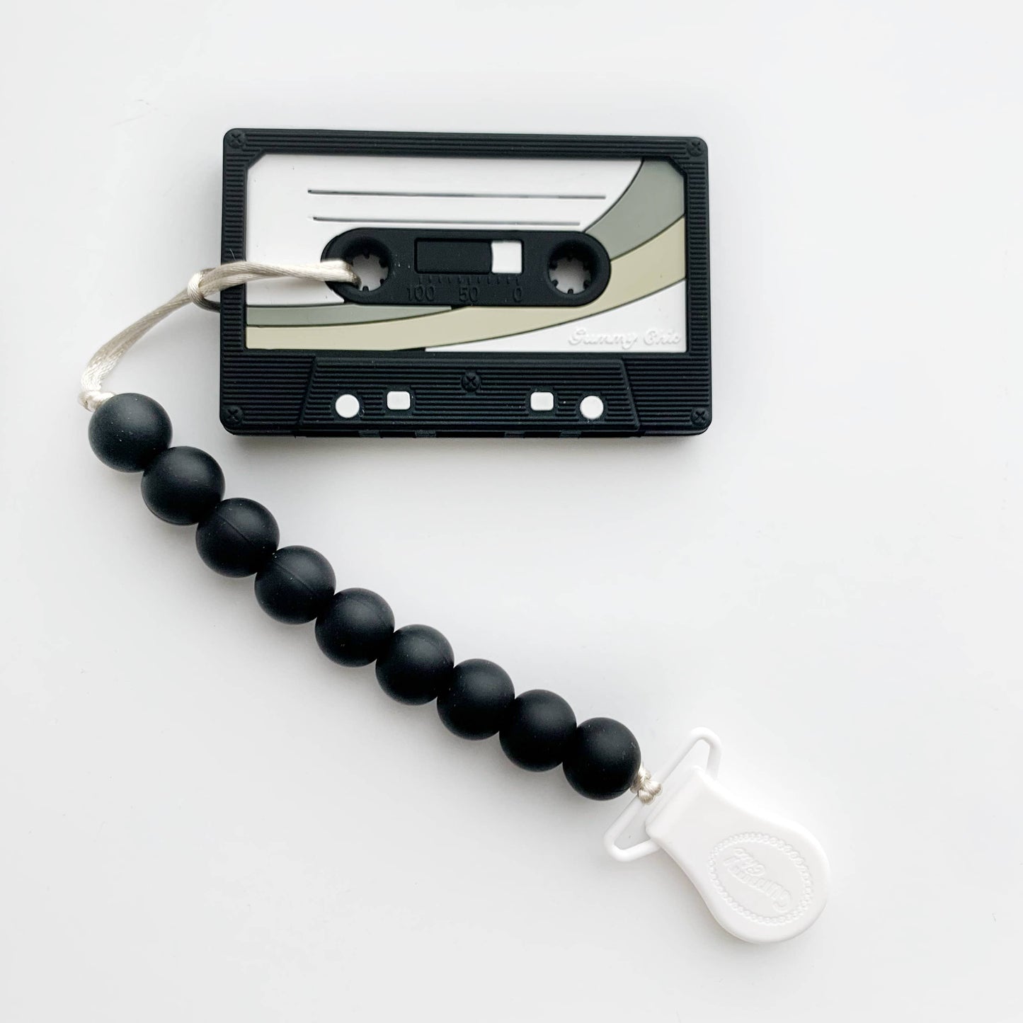 Black Cassette Tape Teether with Clip