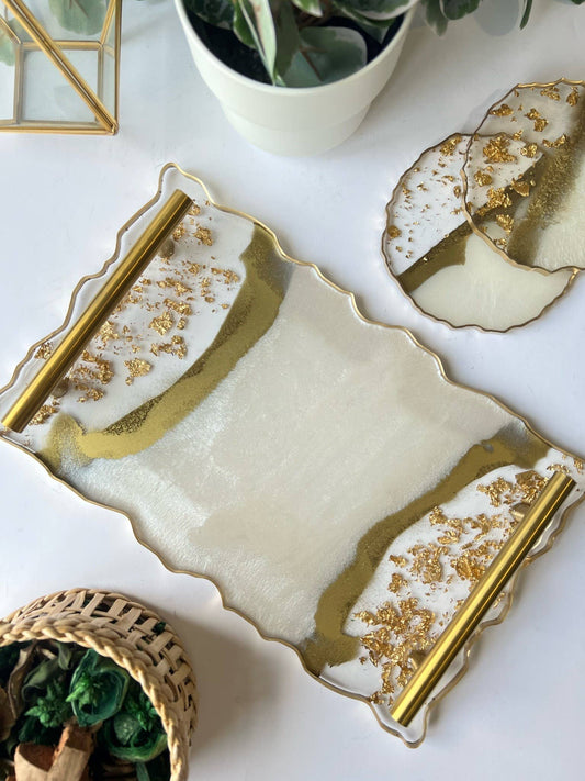 White + Gold Decorative Resin Tray