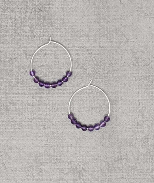 sterling silver amethyst hoop earrings