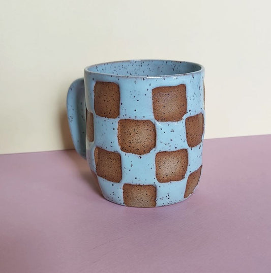 Blue Checkerboard Oversized Mug