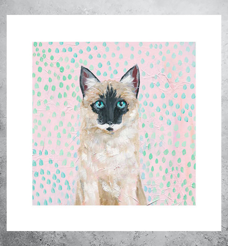 pastel art print of siamese cat with blue eyes