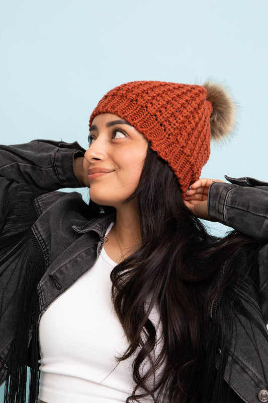 Burnt Orange Textured Beanie